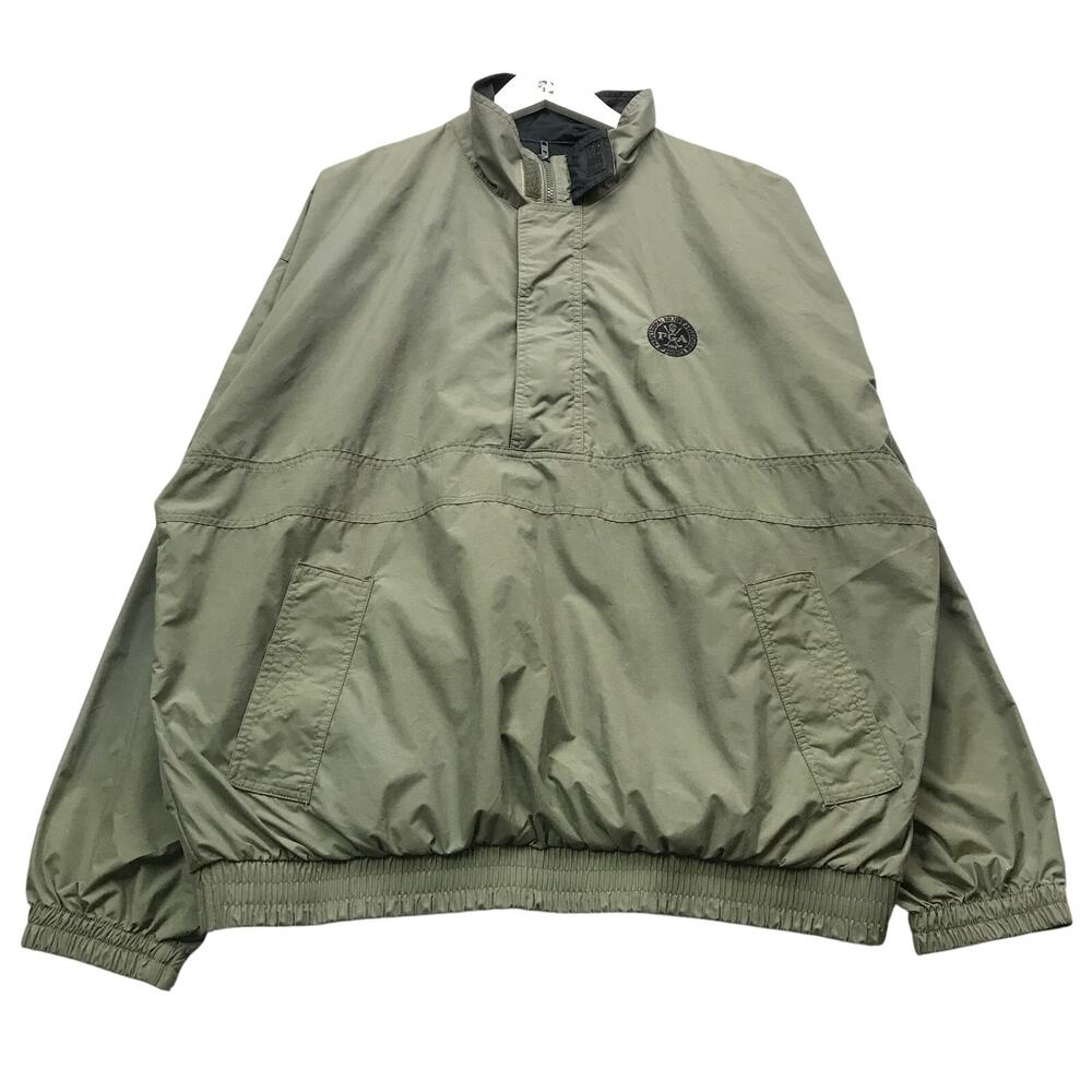 Vintage Boast USA 1/4 Zip Nylon Windbreaker Jacket Men XL Pockets Logo Green
